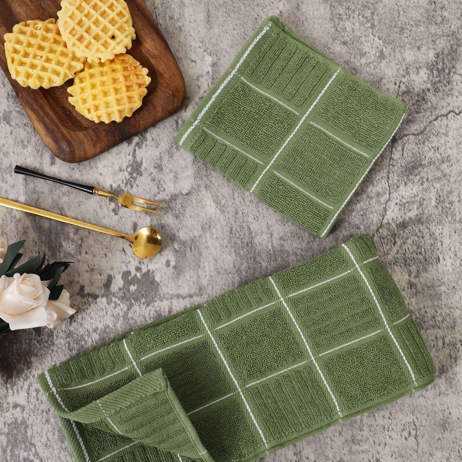 Glynniss Kitchen Towels and Dishcloths Set, Four Dish Towels 16x26 Inches, Four Absorbent Dish