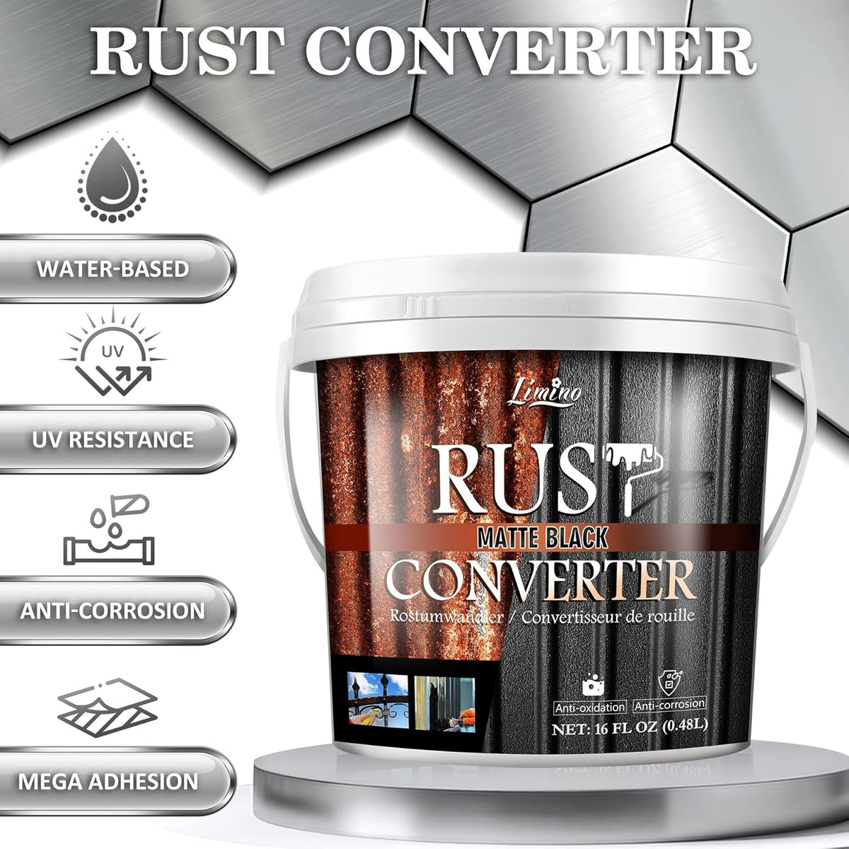 Rust Converter for Metal - Black Metal Primer and Rust Remover, Reformer ＆ Encapsulator
