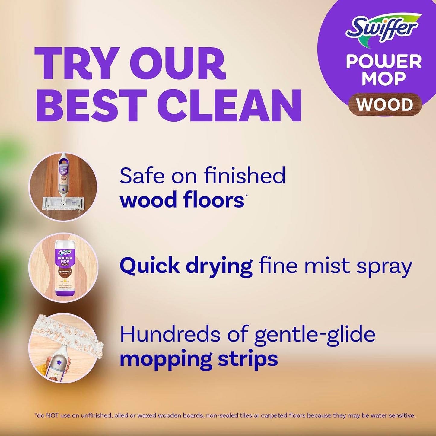 Swiffer Power Mop Wood, Hardwood Floor Cleaner for Mopping Home, Bathroom, Kitchen, All Purpose