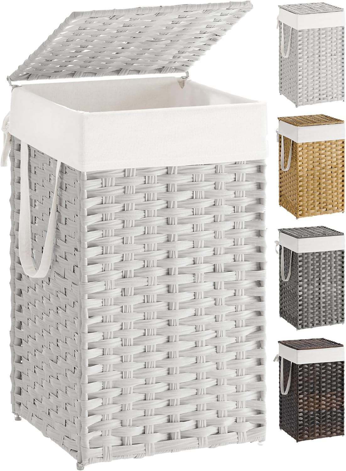 SONGMICS Laundry Hamper with Lid, 17.2 Gallon (65 L) Synthetic Rattan Clothes Laundry Basket with