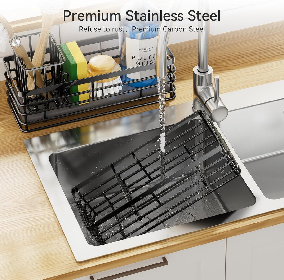 Yofidra Sponge Holder for Kitchen Organizer: Sink Caddy with Instant Drying Stone, Metal Stainless