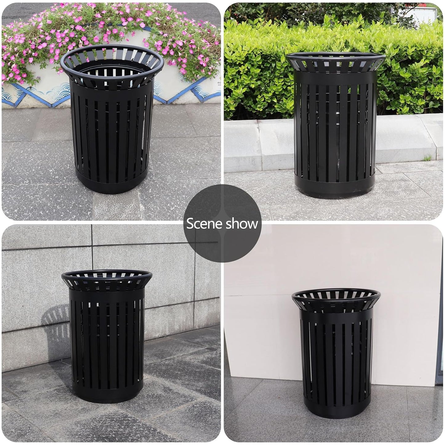 Outdoor Metal Slatted Trash Receptacle,Waste Receptacle，Commercial Trash Cans,Zone Round Garbage
