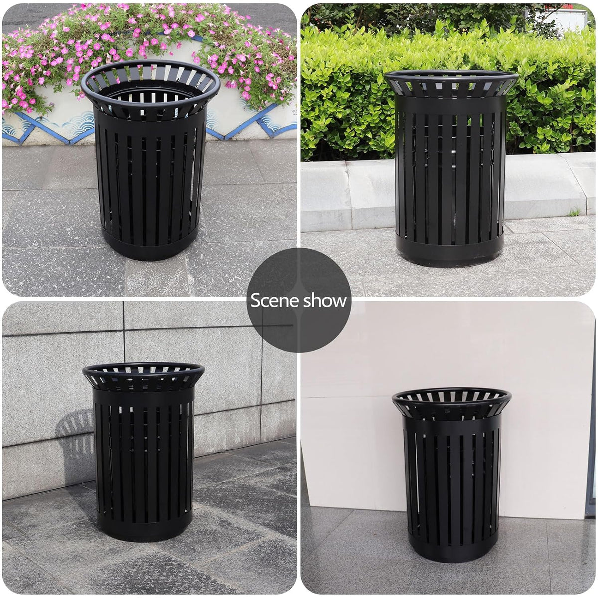 Outdoor Metal Slatted Trash Receptacle,Waste Receptacle，Commercial Trash Cans,Zone Round Garbage