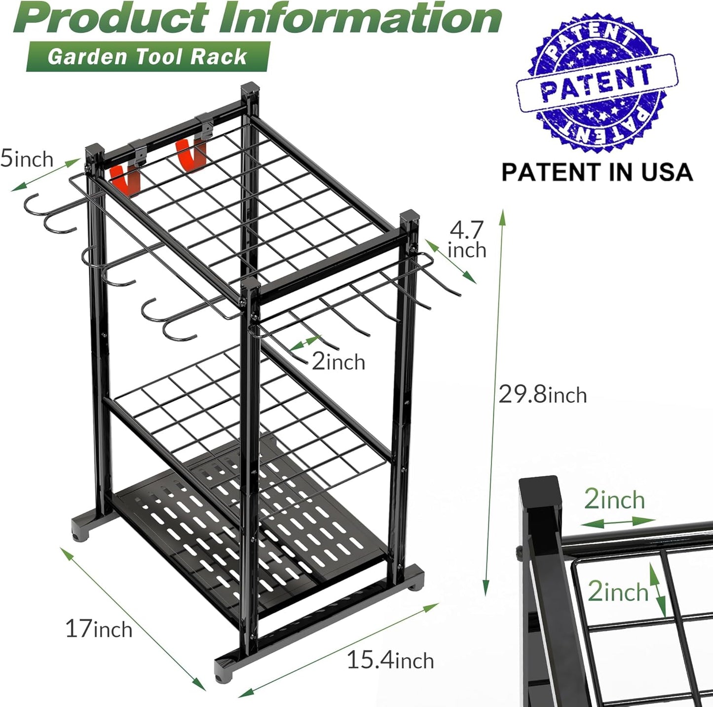 Garden Tool Organizer Rack Up to 50 Tools, Heavy-Duty Steel Yard Tool Organizer for Garage Storage