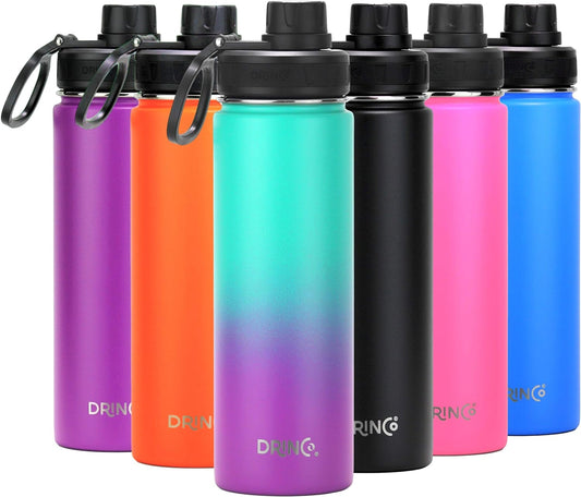 DRINCO Stainless Steel Water Bottle Spout Lid Vacuum Insulated Double Wall Water Bottle Wide Mouth