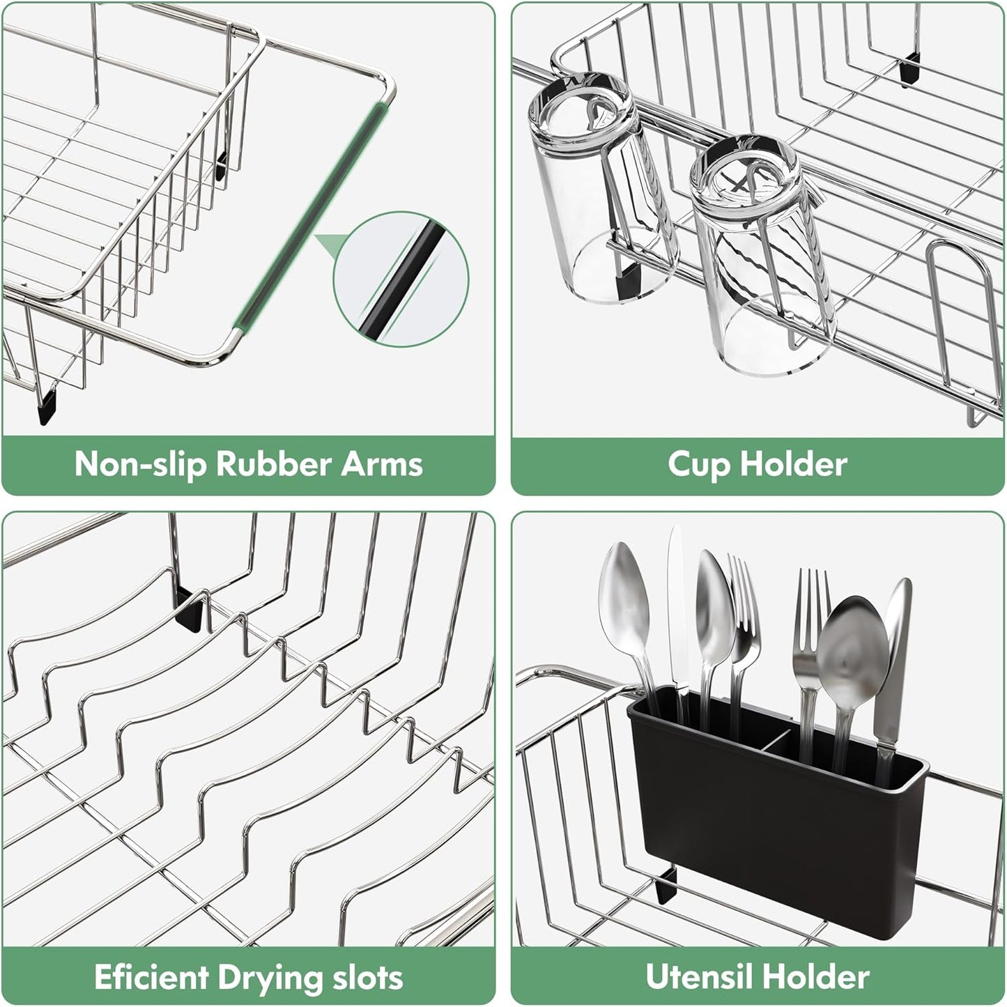 Over The Sink Expandable Dish Drainer Drying Rack in Stainless Steel for Small Kitchen, Counter