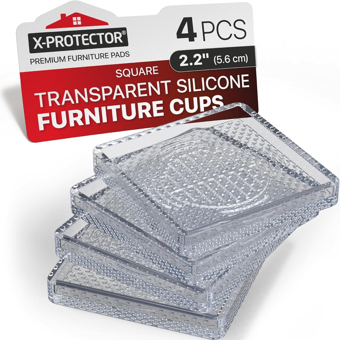 X-Protector Furniture Cups - 4 PCS 2.2" - Non Slip Furniture Pads for Hardwood Floors - Transparent