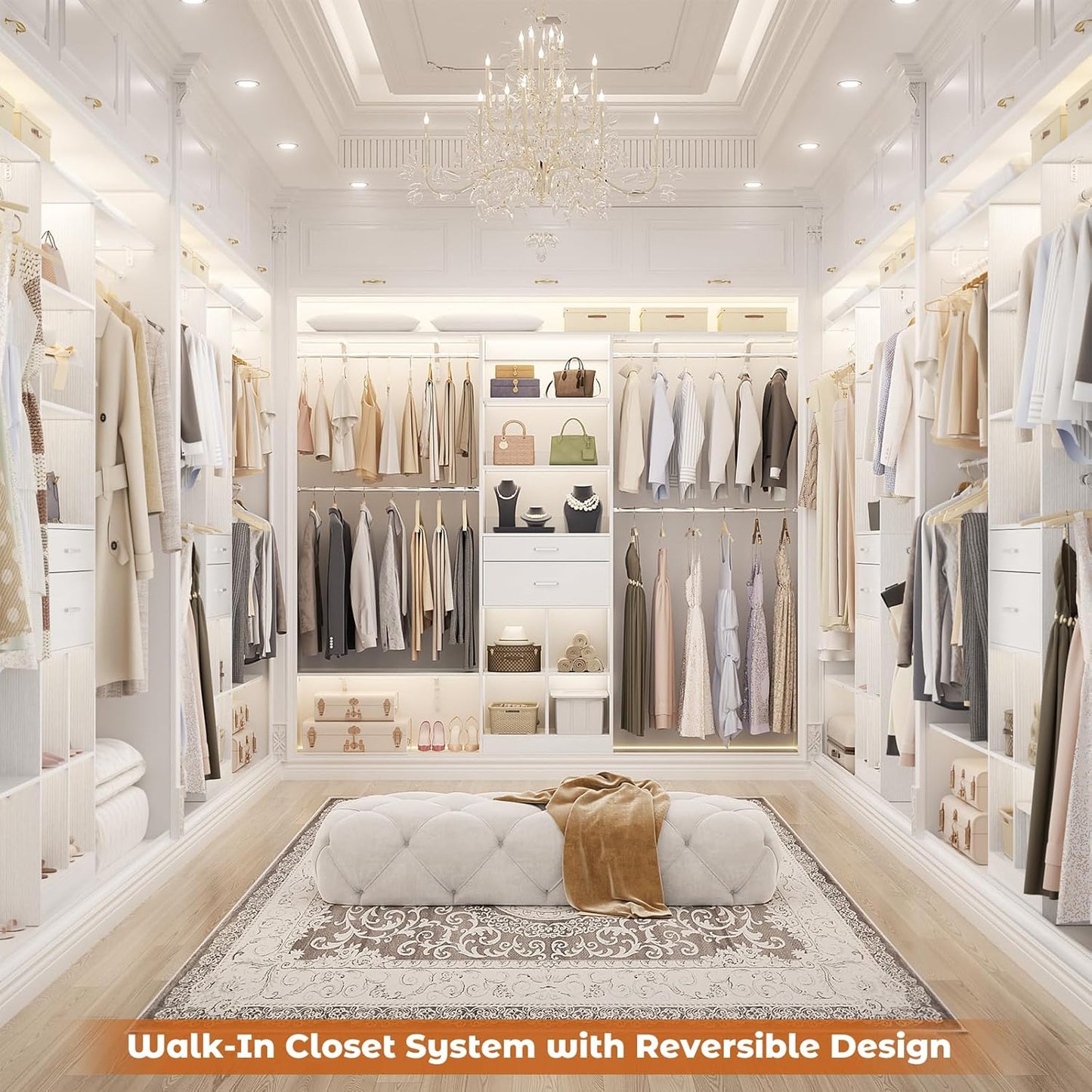 Closet System - 4.75-8FT Closet Organizer System with Wooden Drawers & Cube Storage Organizer, Up