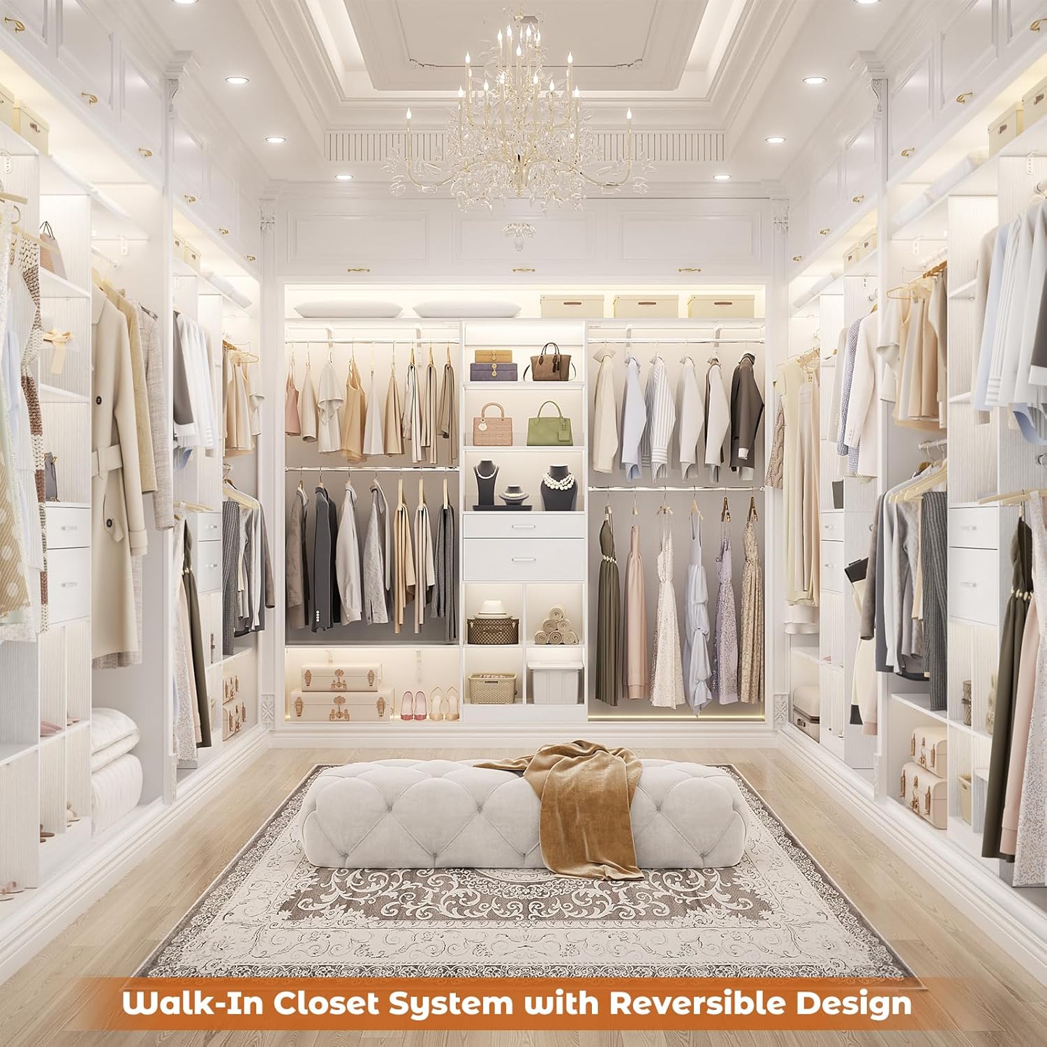 Closet System - 4.75-8FT Closet Organizer System with Wooden Drawers & Cube Storage Organizer, Up