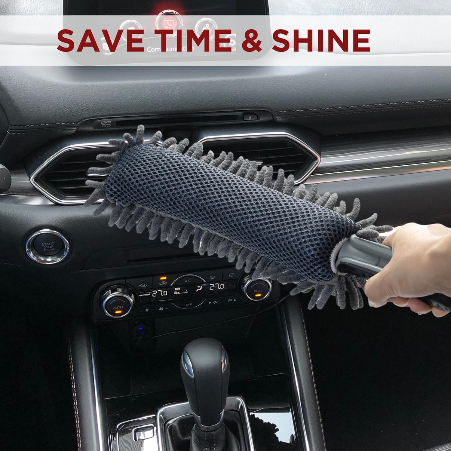 TAKAVU Car Duster Interior - Double-Sided Microfiber with Comfort Handle - Lint & Scratch-Free
