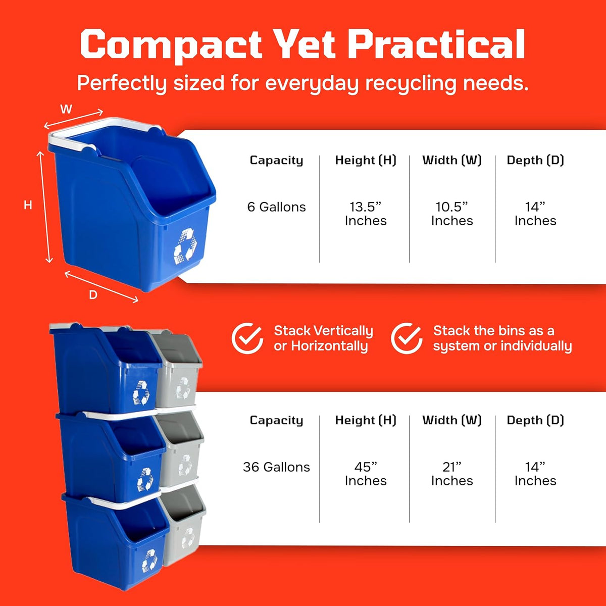 Multi Bin Recycling System with Six Stackable 6 Gallon Recycle Bins to Build Your Recycling Center