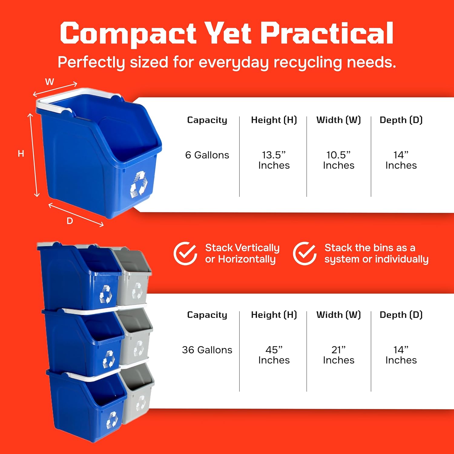 Multi Bin Recycling System with Six Stackable 6 Gallon Recycle Bins to Build Your Recycling Center