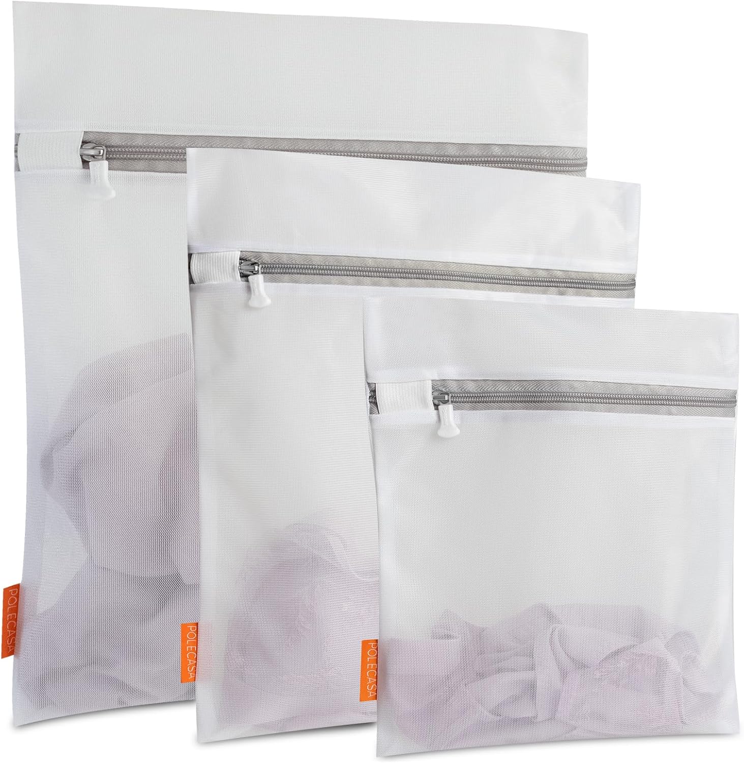 Polecasa 3Pcs Extra Durable Fine Mesh Laundry Bags with Sturdy Zipper for Delicates, Protect