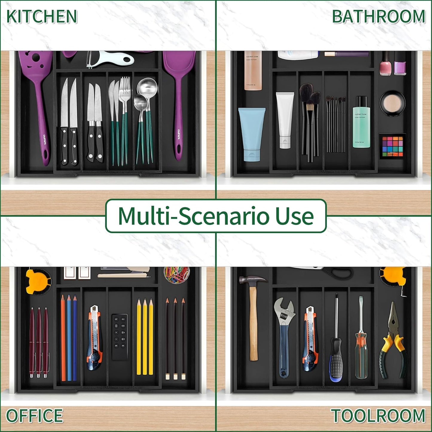 Utoplike Bamboo Silverware Drawer Organizer, Expandable Kitchen Utensils Drawer Organiser, Cutlery