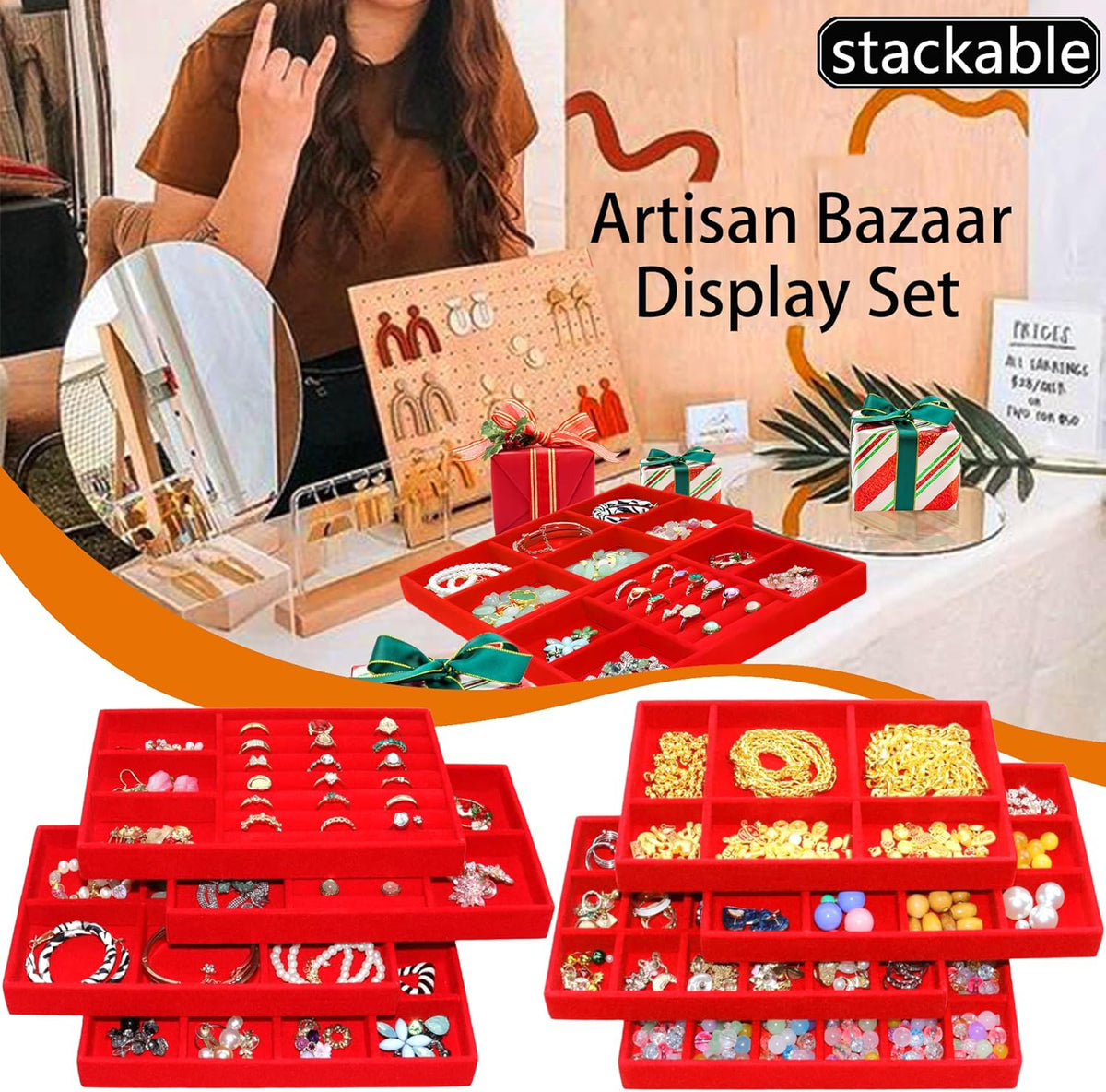 Earring Organizer Stackable Jewelry Storage Box Jewelry Drawer Organizer Removable Display Tray