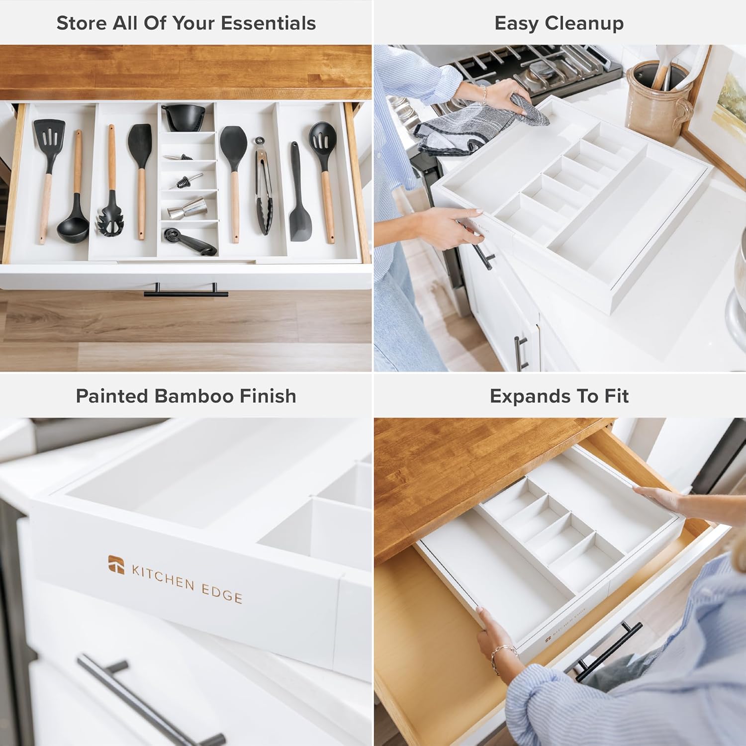 KitchenEdge Adjustable Kitchen Drawer Organizer for Utensils and Junk, Food-Safe Contract Grade