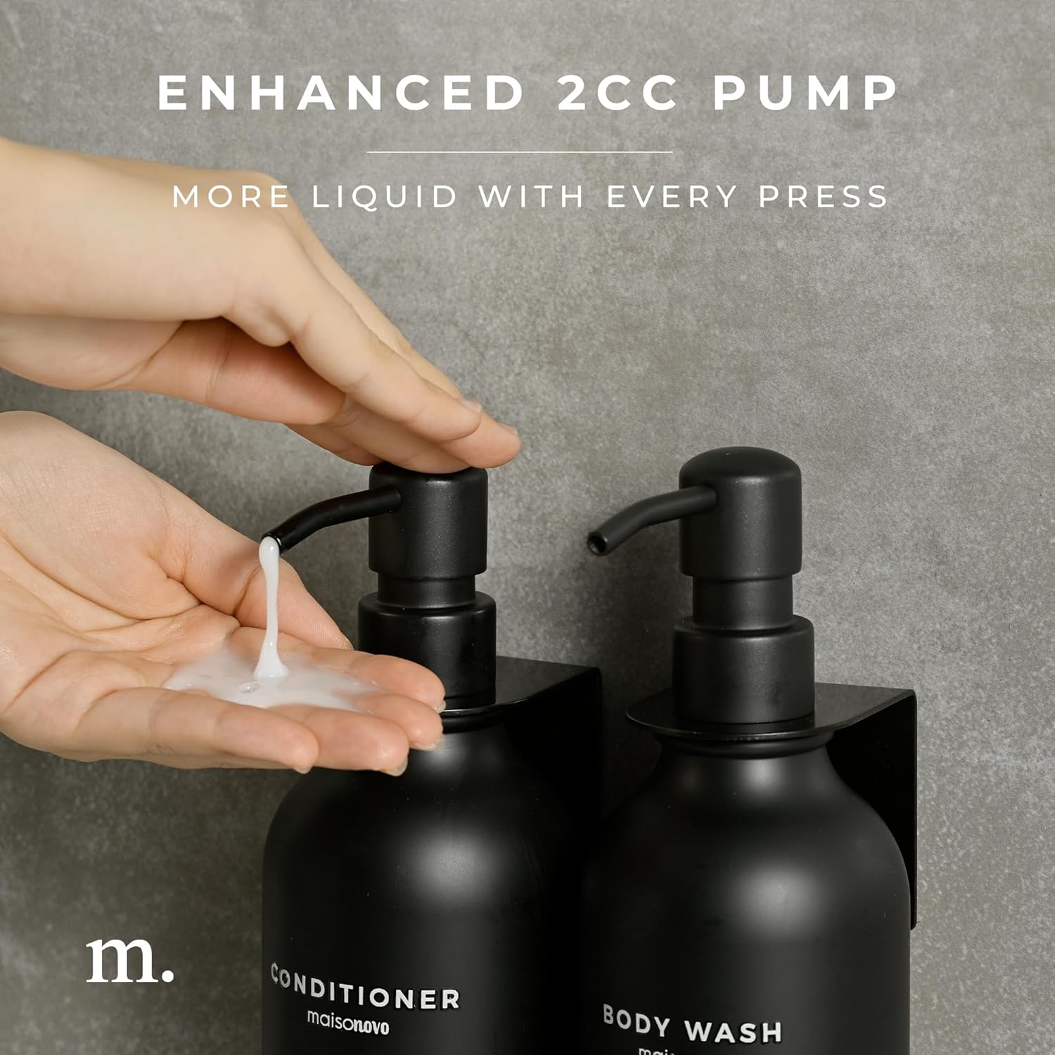 MaisoNovo Refillable Shampoo and Conditioner Bottles | 16.9 fl oz Set of 3 Black Plastic Bottles