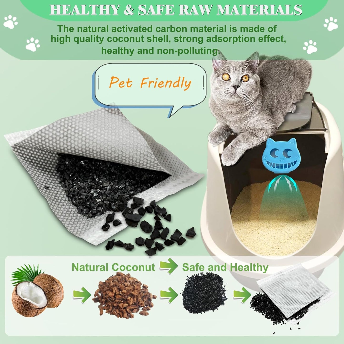Unscented Cat Litter Box Deodorizer Kit Stick-On Activated Carbon Odor Eliminators Compatible with