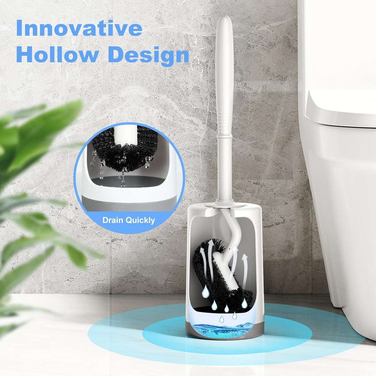 HAMITOR Toilet Bowl Brush Holder Set: Curved Design with Holder for Deep Cleaning Under Rim