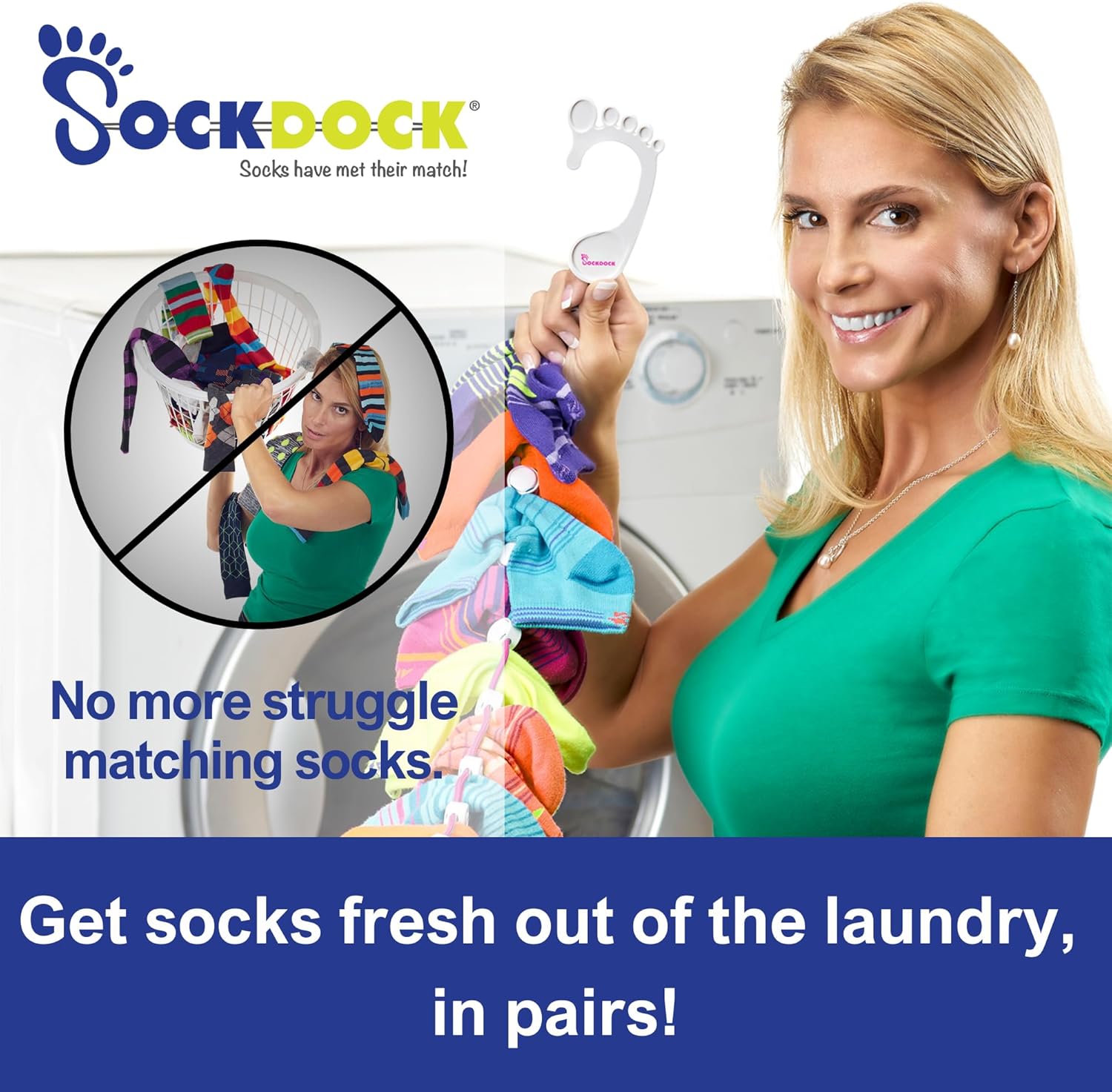 Sock Laundry Solution for Washing Drying & Storing Socks in Pairs, Clip & Hold Socks in Washer