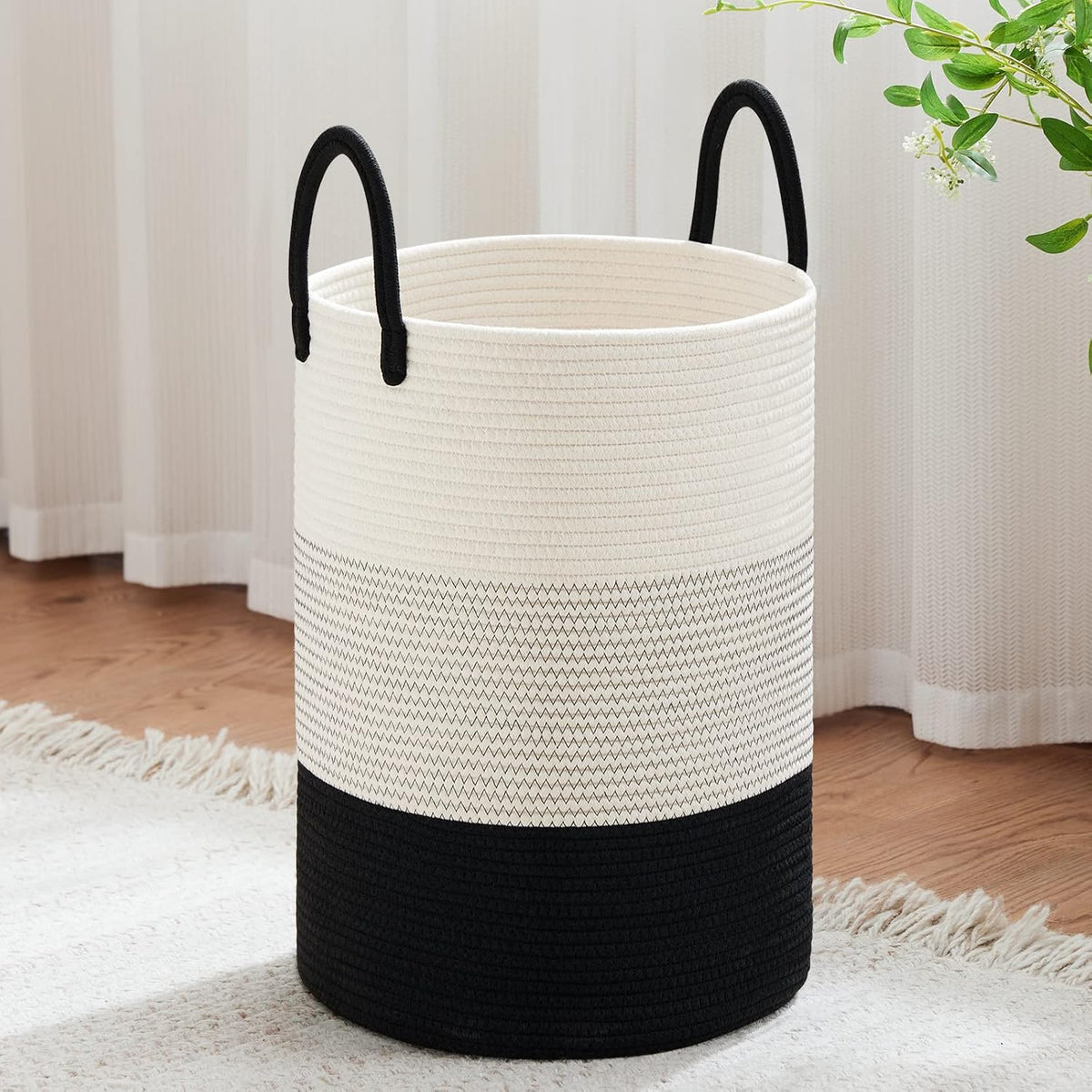 VIPOSCO Large Laundry Hamper, Tall Woven Rope Storage Basket for Blanket, Toys, Dirty Clothes in