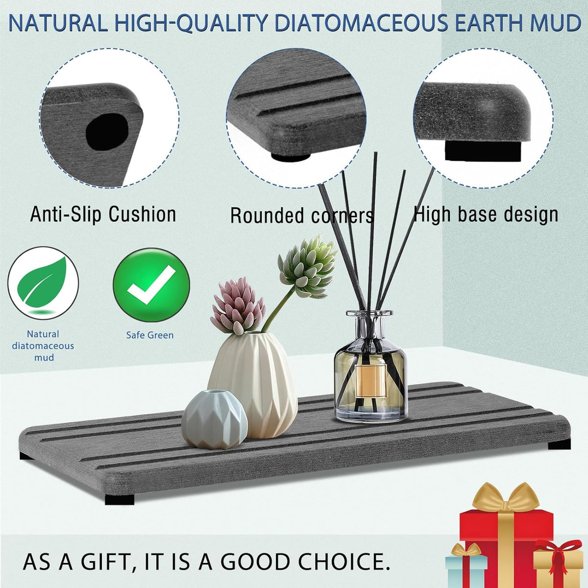 2PCS Water Absorbing Stone Tray, Quick Drying Diatomite Stone Sink Tray, Water Absorbent Diatomite
