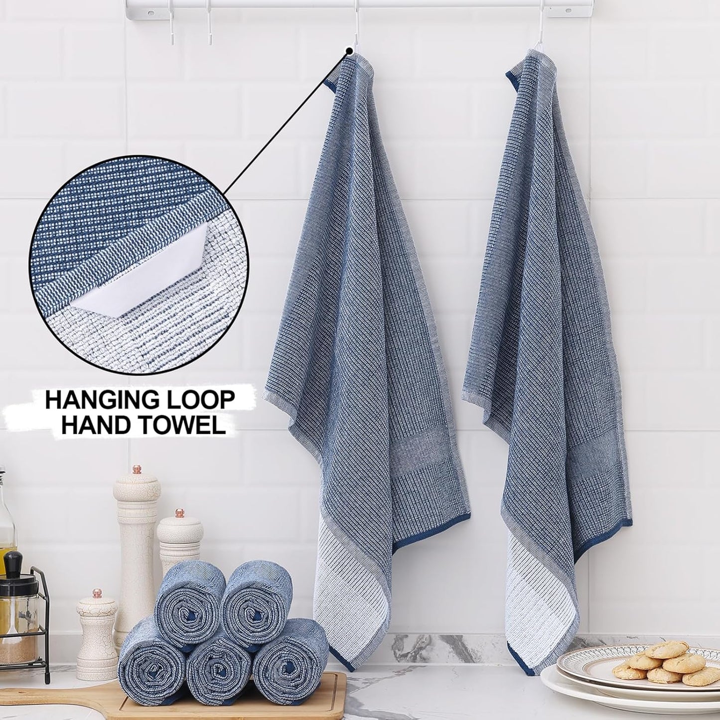 Homaxy Premium Kitchen Towels(18”x 28”, 12 Pack), Large Cotton Kitchen Hand Towels, Flat and Terry
