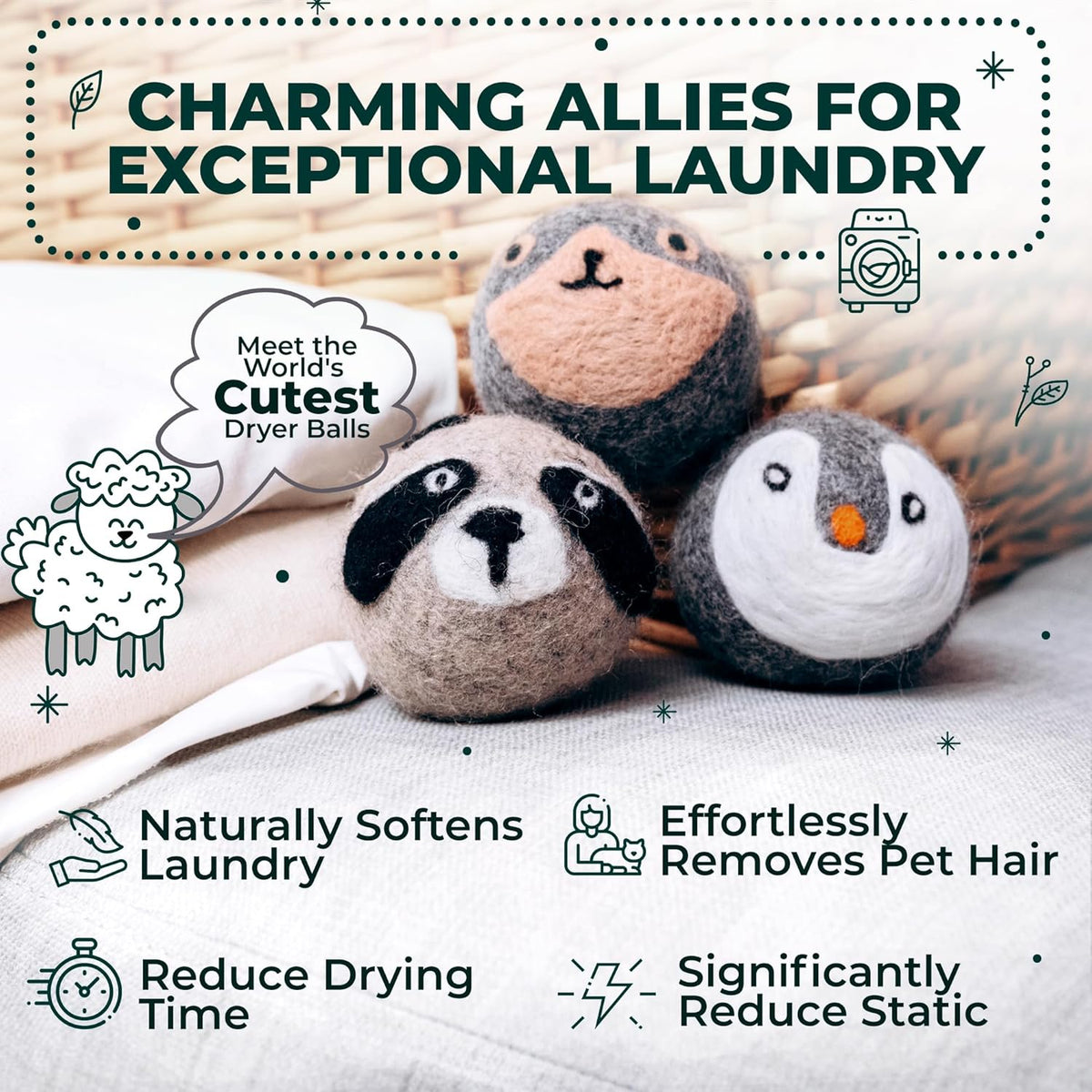 No More Dryer Sheets! Reusable Wool Dryer Balls XL 6-Pack - Reduces Static, Cuts Dry Time, &