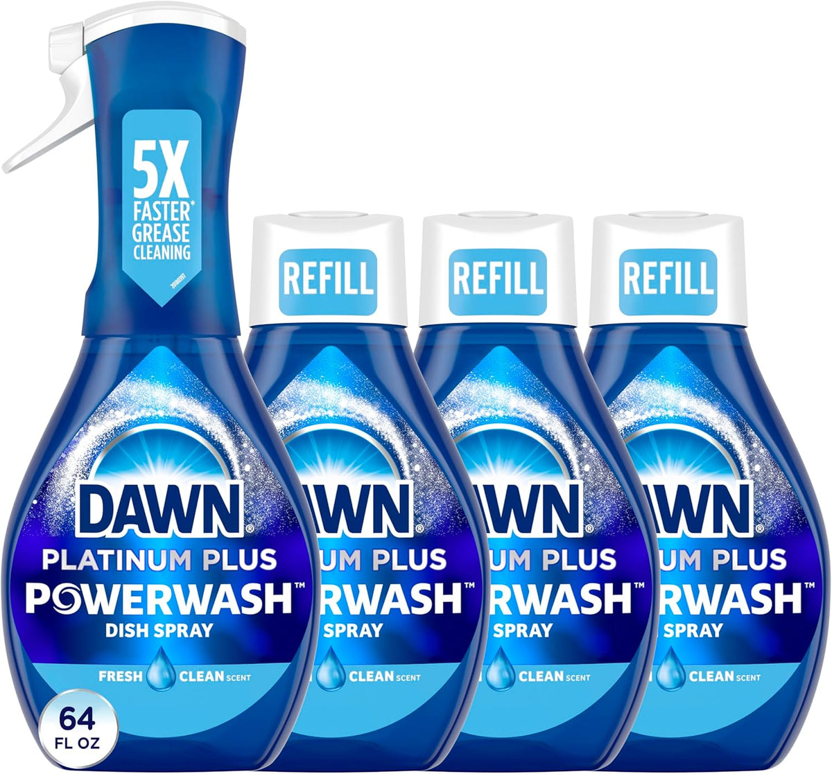 Dawn Platinum Powerwash Dish Spray, Dish Soap Liquid, Fresh Scent Bundle, 1 Spray (16oz) + 3