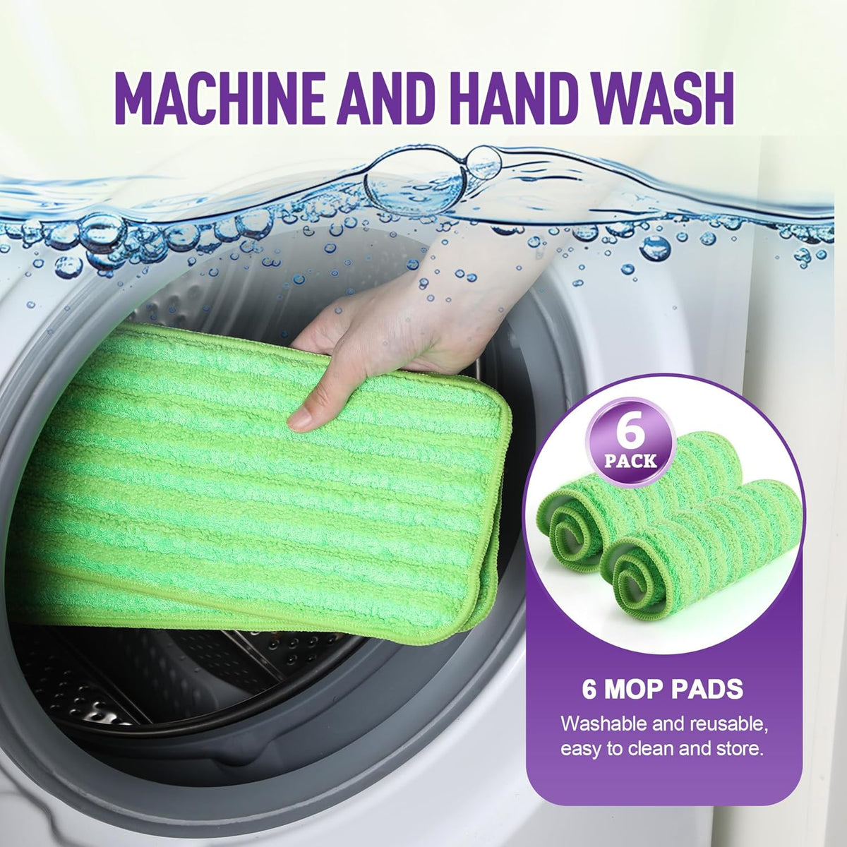6 Pack Reusable Mop Pads for Swiffer WetJet, Washable Wet Mop Refills Replacement Pads Wet Dry Use