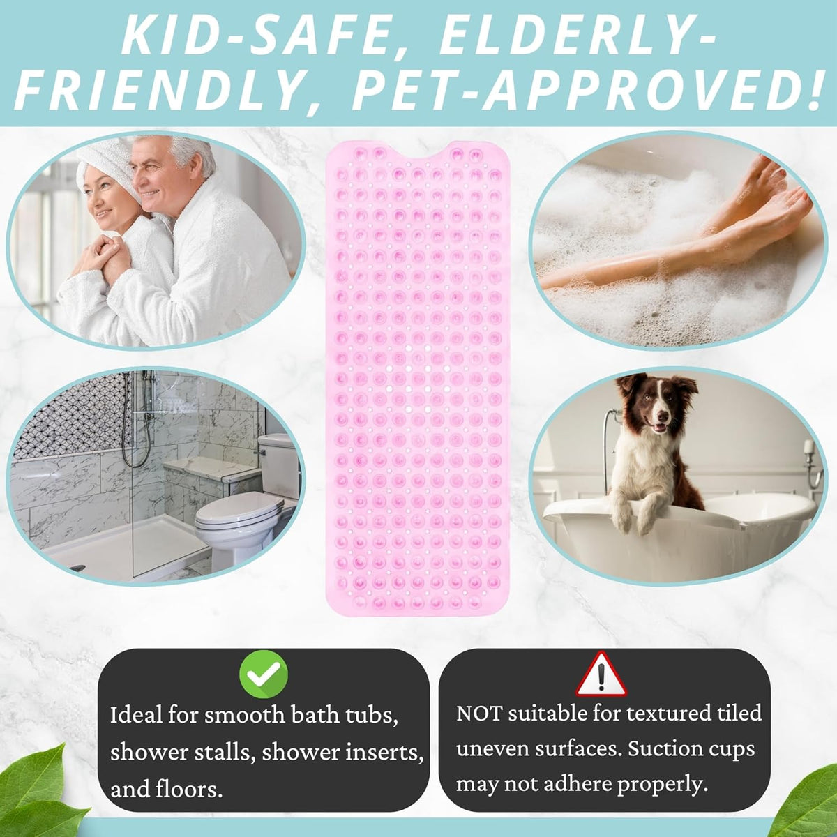 ENKOSI Bath Mat - Large Non Slip Bathtub & Shower Mat - Extra Long 40 x 16 Inch Bathroom Mats for