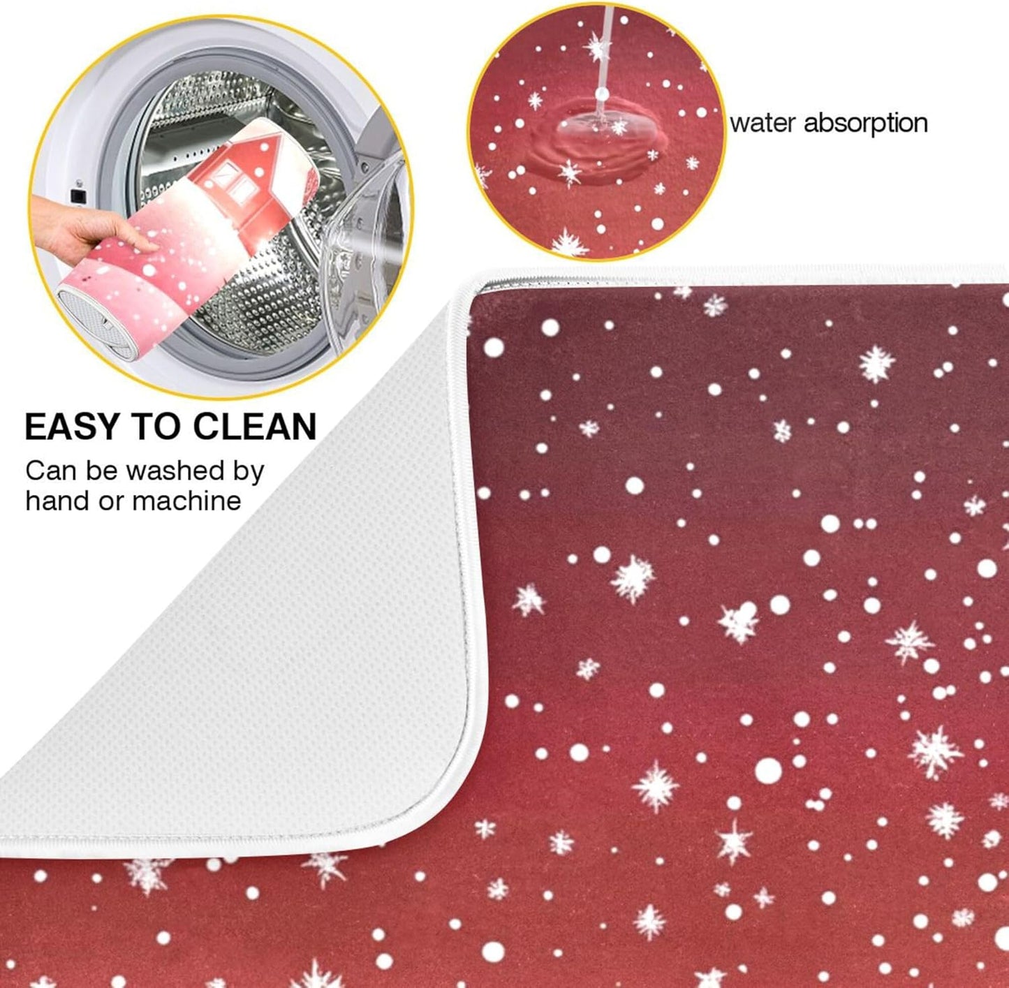Christmas Tree Red Dish Drying Mat for Kitchen Countertop 16x18 Winter Snow Cabin Xmas Small Drying