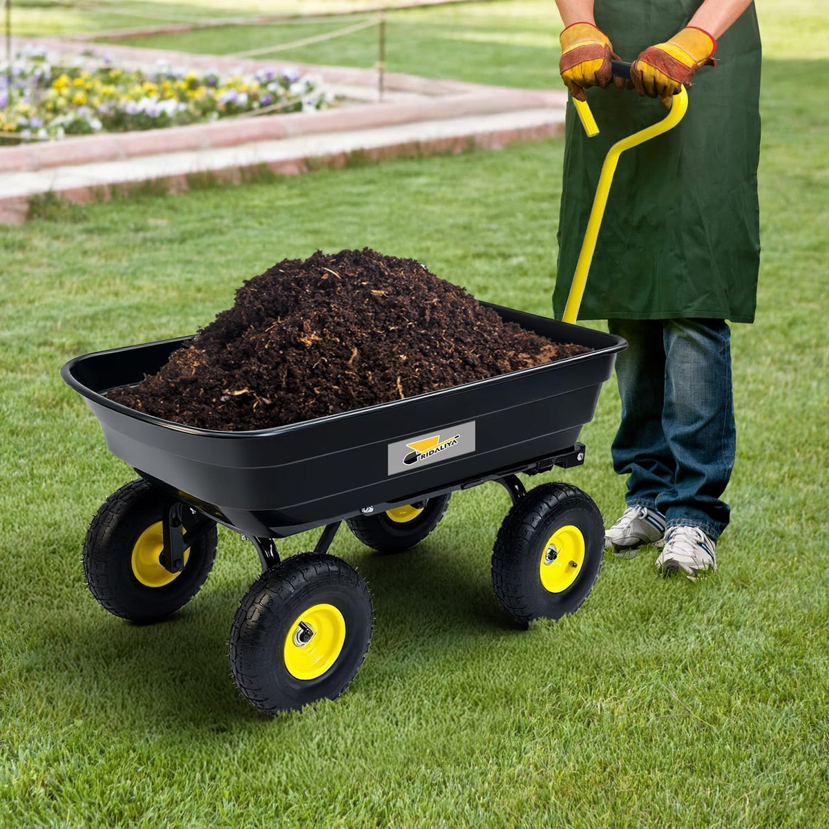 Garden Dump Cart, Heavy-Duty Utility Wagon with 600 lb Capacity, 4 Cu Ft Bed, 10" Pneumatic Tires