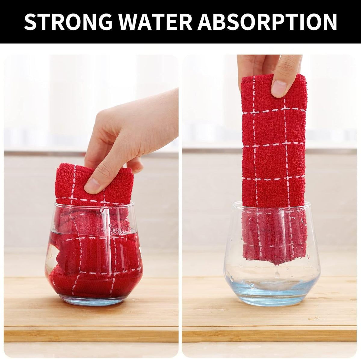 Homaxy 100% Cotton Terry Kitchen Towels(Red, 13 x 28 inches), Checkered Designed, Soft and Super