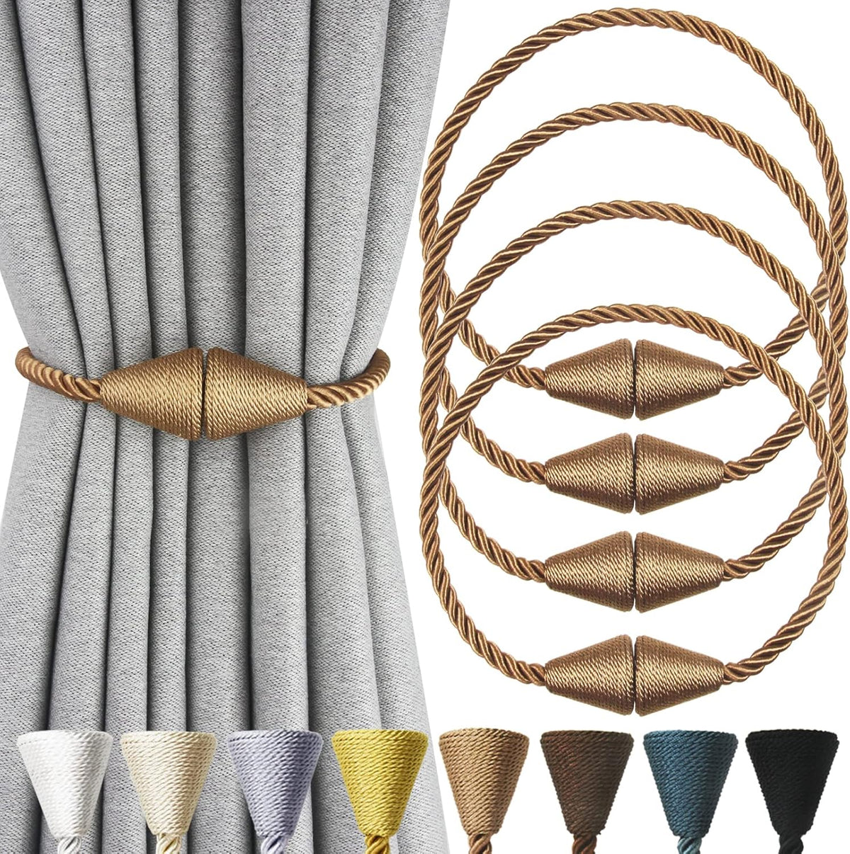 4 Pack Magnetic Curtain Tiebacks Rope Modern Handmade Curtain Tie Backs Decorative Drapes Weave