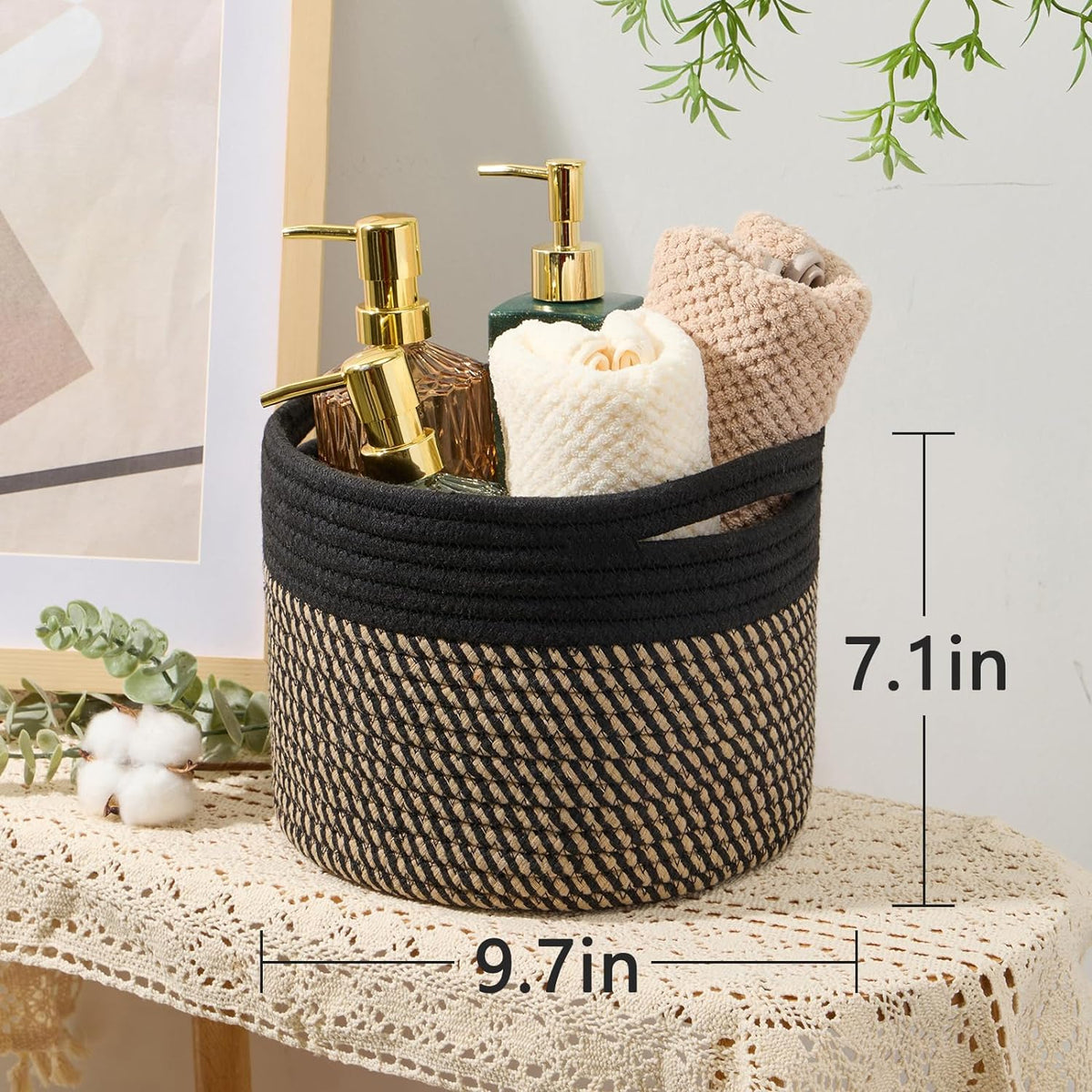Small Basket for Organizing | Cube Shelf Closet Storage Baskets | 9.7×9.7×7.1” | Woven Rope Gift