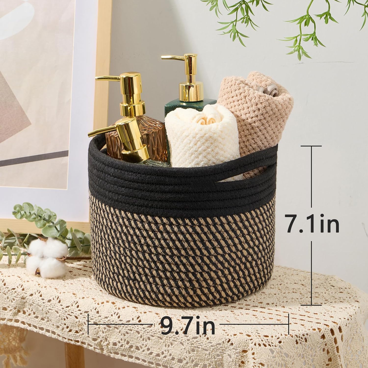 Small Basket for Organizing | Cube Shelf Closet Storage Baskets | 9.7×9.7×7.1” | Woven Rope Gift