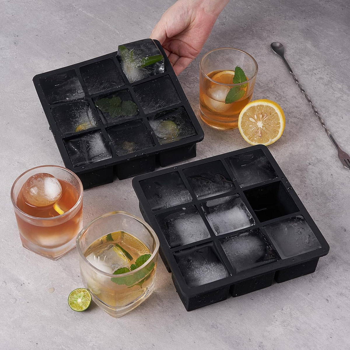WonderWorld Ice Cube Tray, 9 Portions Gaint Silicone Freezer Tray with lids, 2 Inch Big Ice Maker