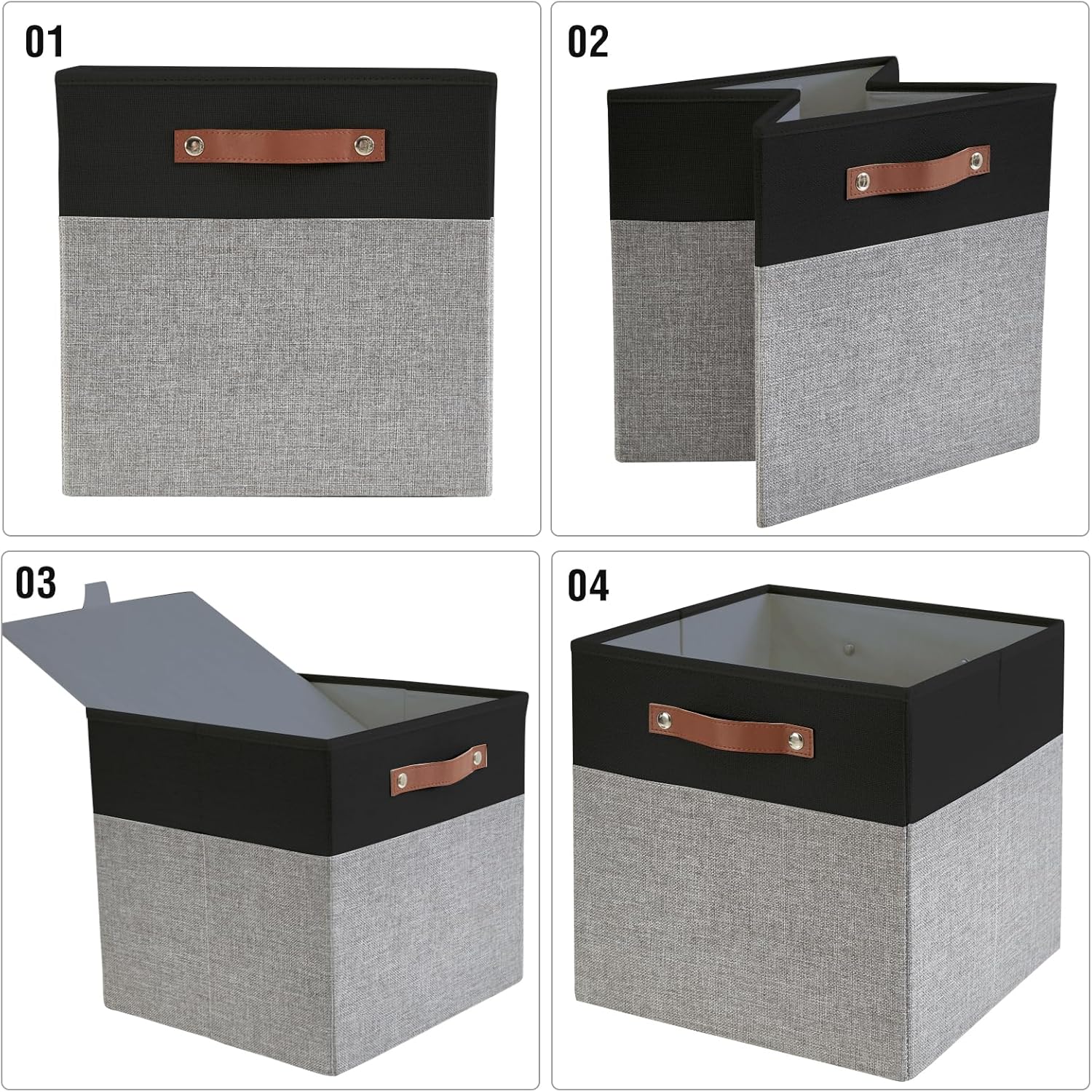 Collapsible Fabric Storage Cube Bins with 2 Reinforced PU Handles, Foldable Storage Organizer