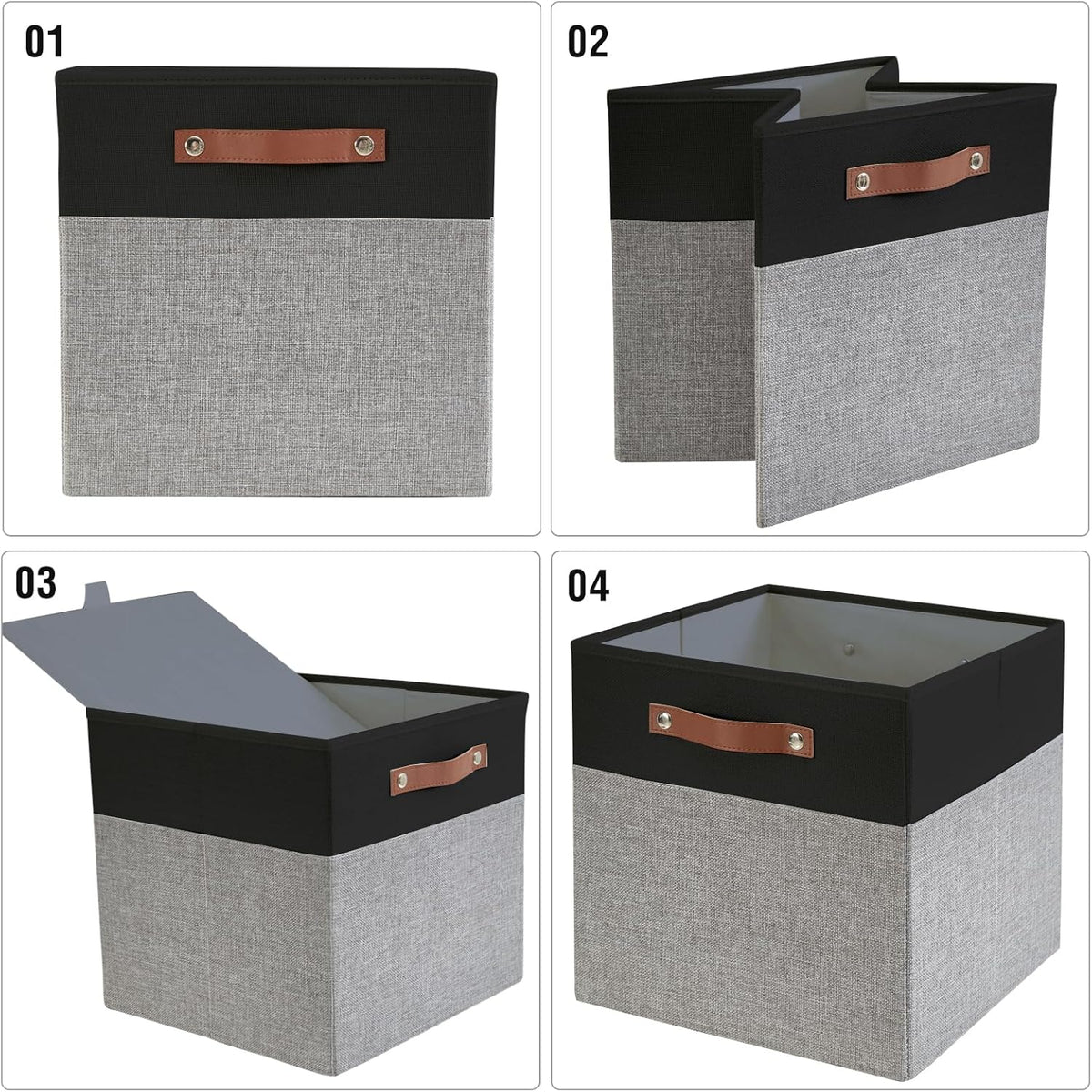 Collapsible Fabric Storage Cube Bins with 2 Reinforced PU Handles, Foldable Storage Organizer
