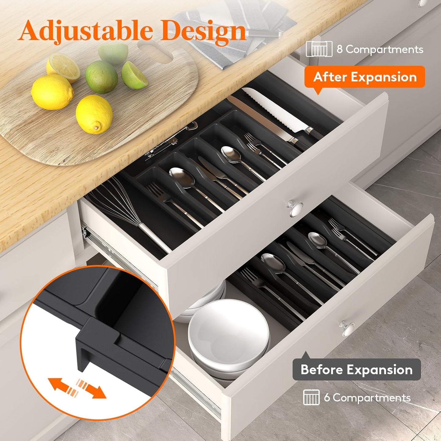 Lifewit Deep Silverware Drawer Organizer for Kitchen, Expandable Utensil Tray, Adjustable Flatware