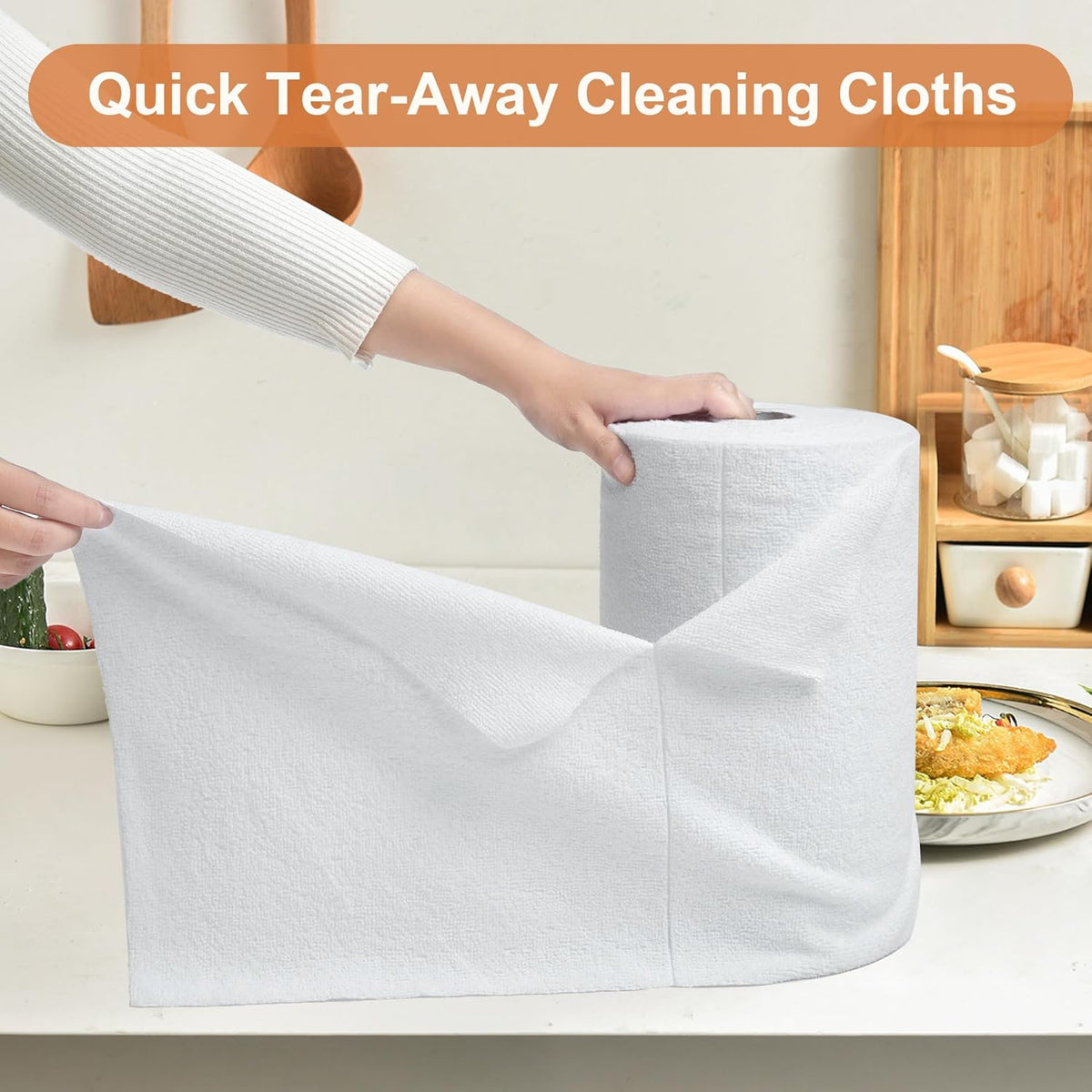 LIVOS Microfiber Cleaning Cloth Roll - 80 Pack, Reusable Paper Towels, White Tear Away, Microfiber