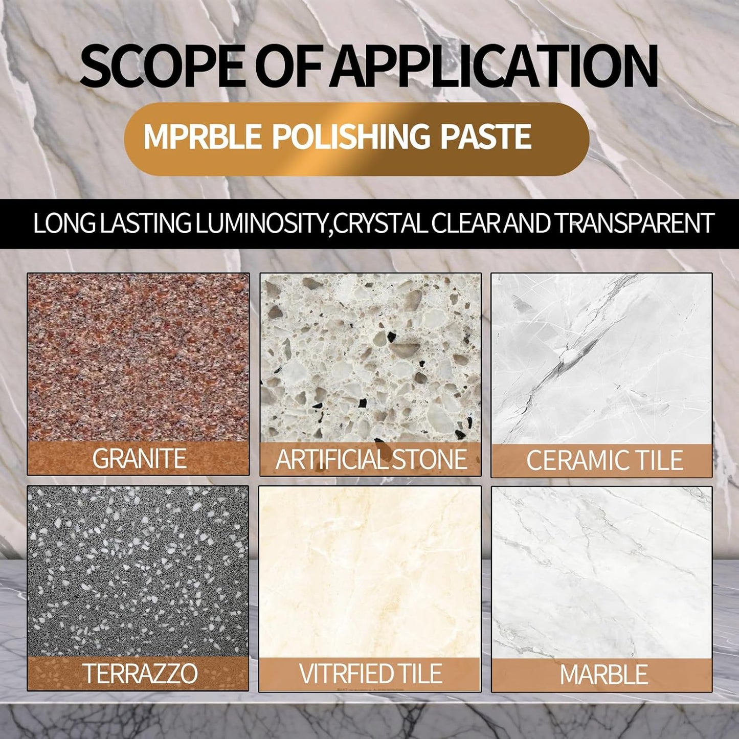 Marble Polishing Paste, Professional Marble Cleaner & Quartz Polish, Stone Sealer & Protector for