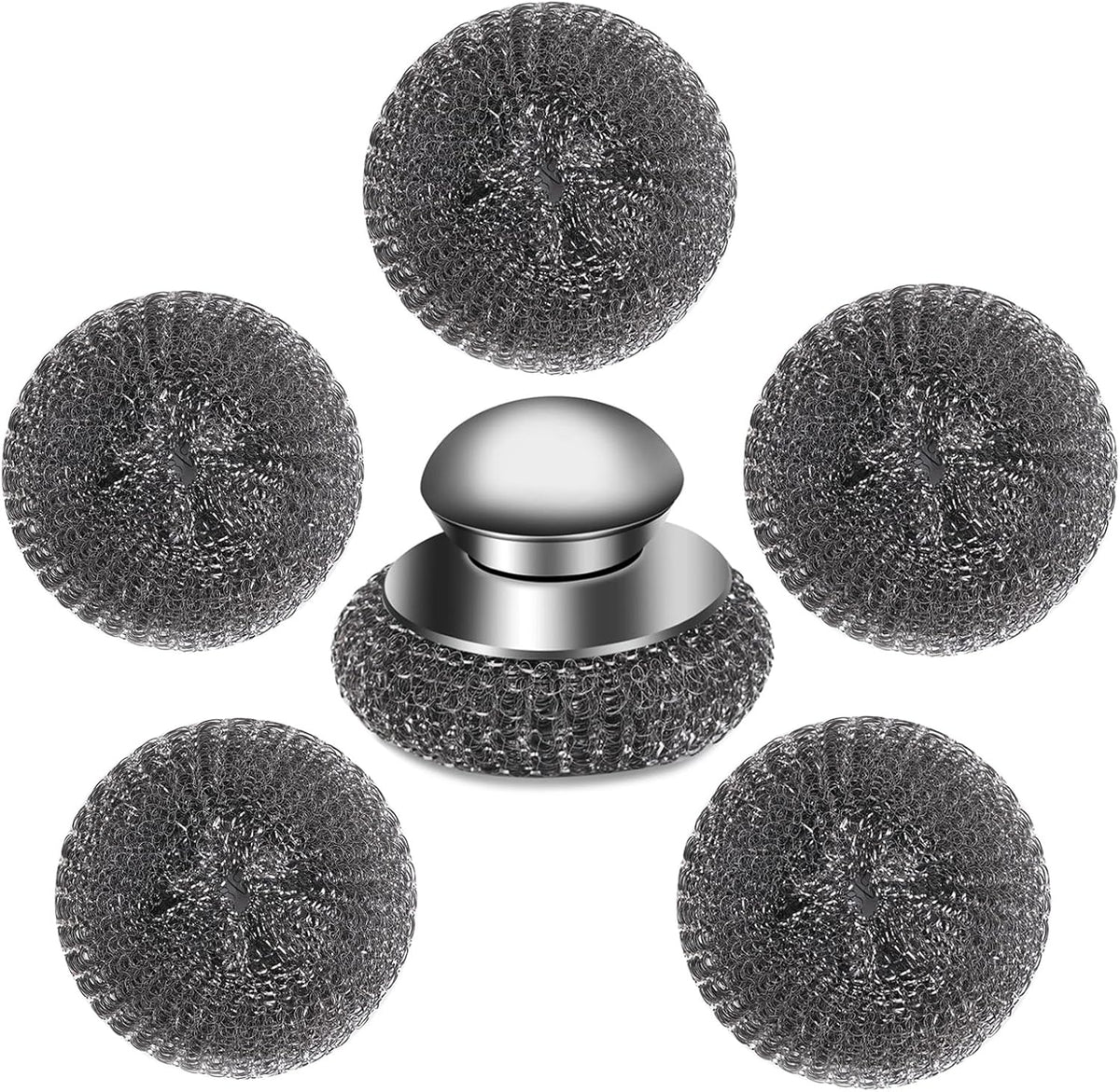 6Pcs Steel Wool Scrubber with Replacement Wire Pads Set, Stainless Steel Scrubber with Handle for