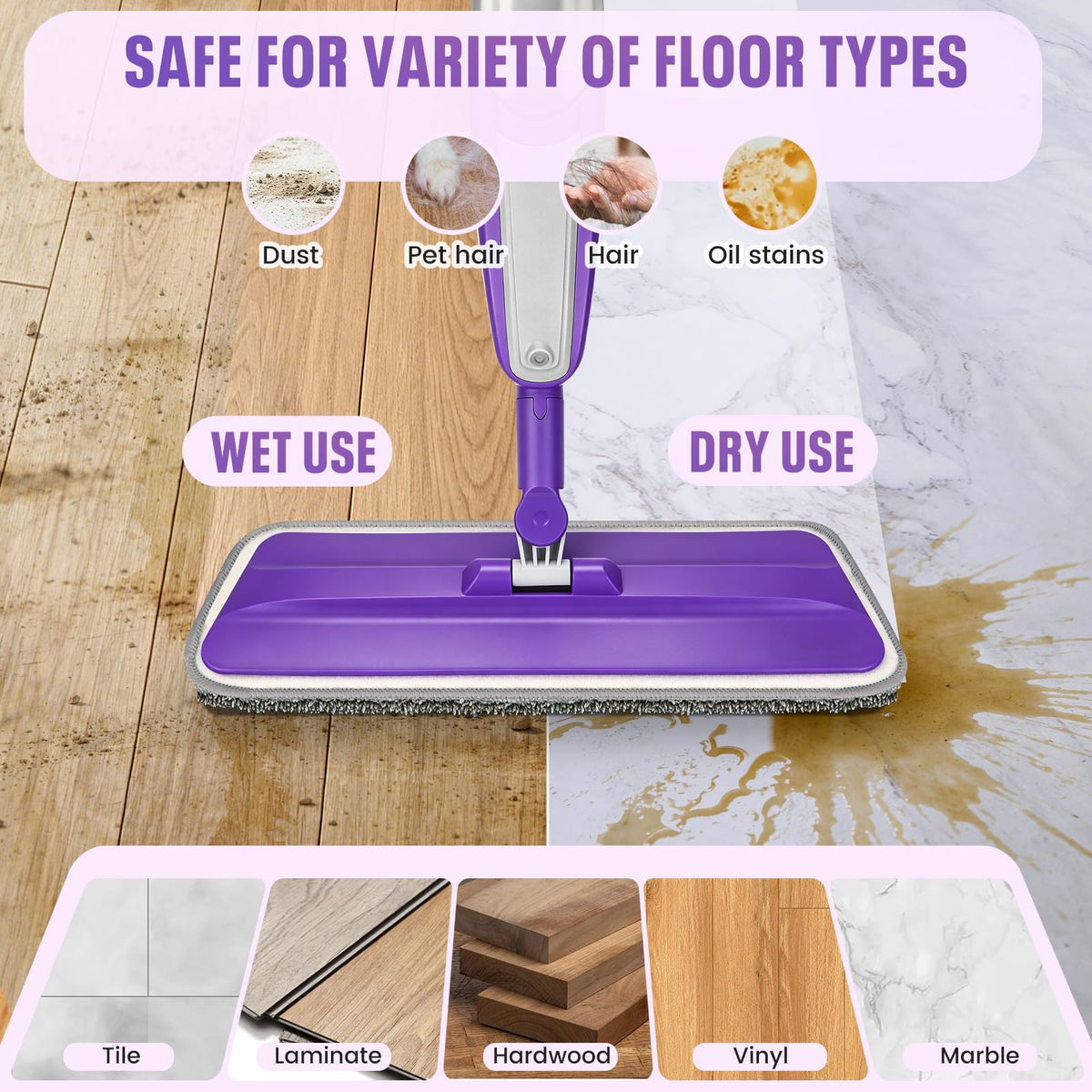 Beyoco Spray Mop for Hardwood Floors Cleaning with 3 Washable Pads