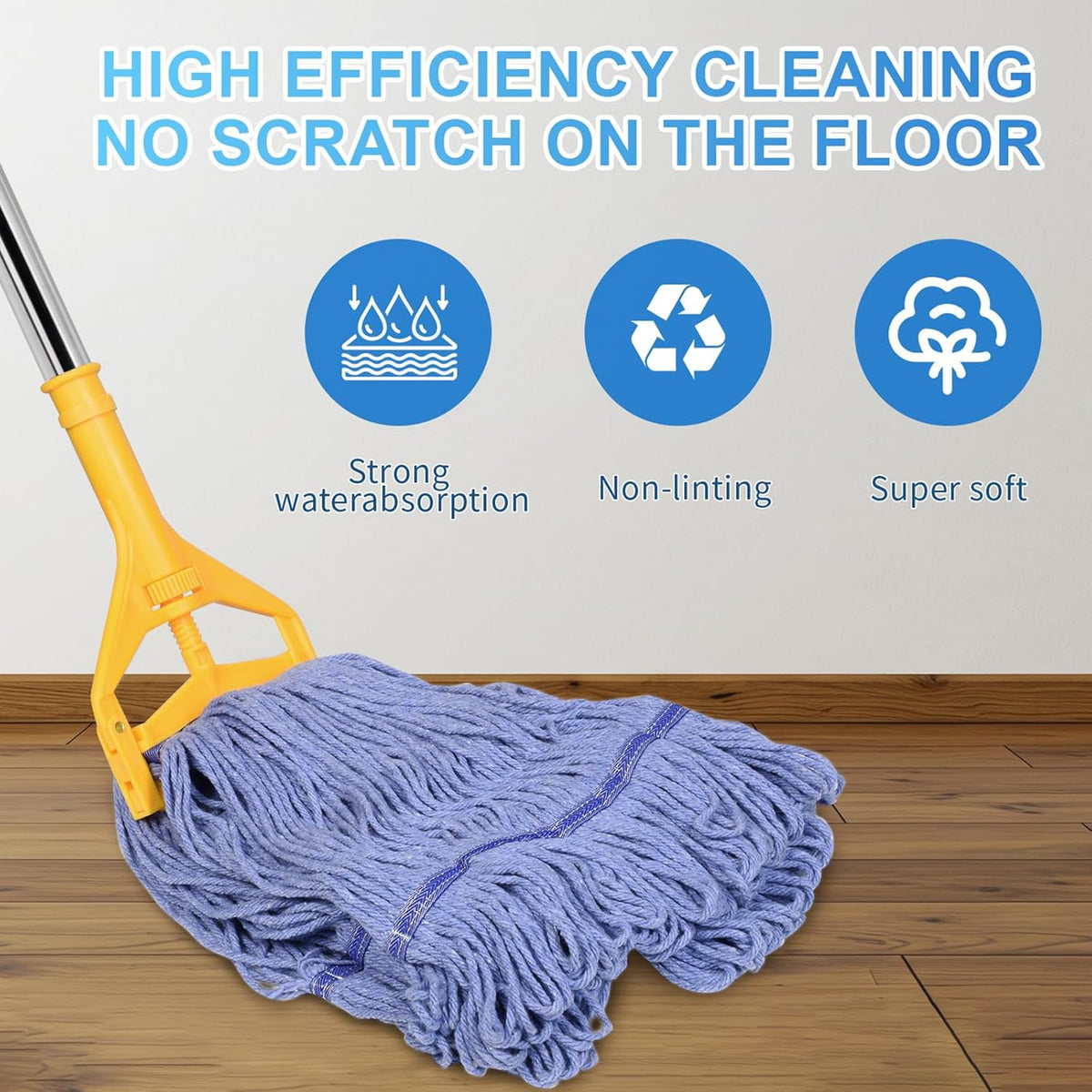 Commercial Mop with Extra Head Replacement, 63Inch Handle Heavy Duty Industrial Mop Looped-End