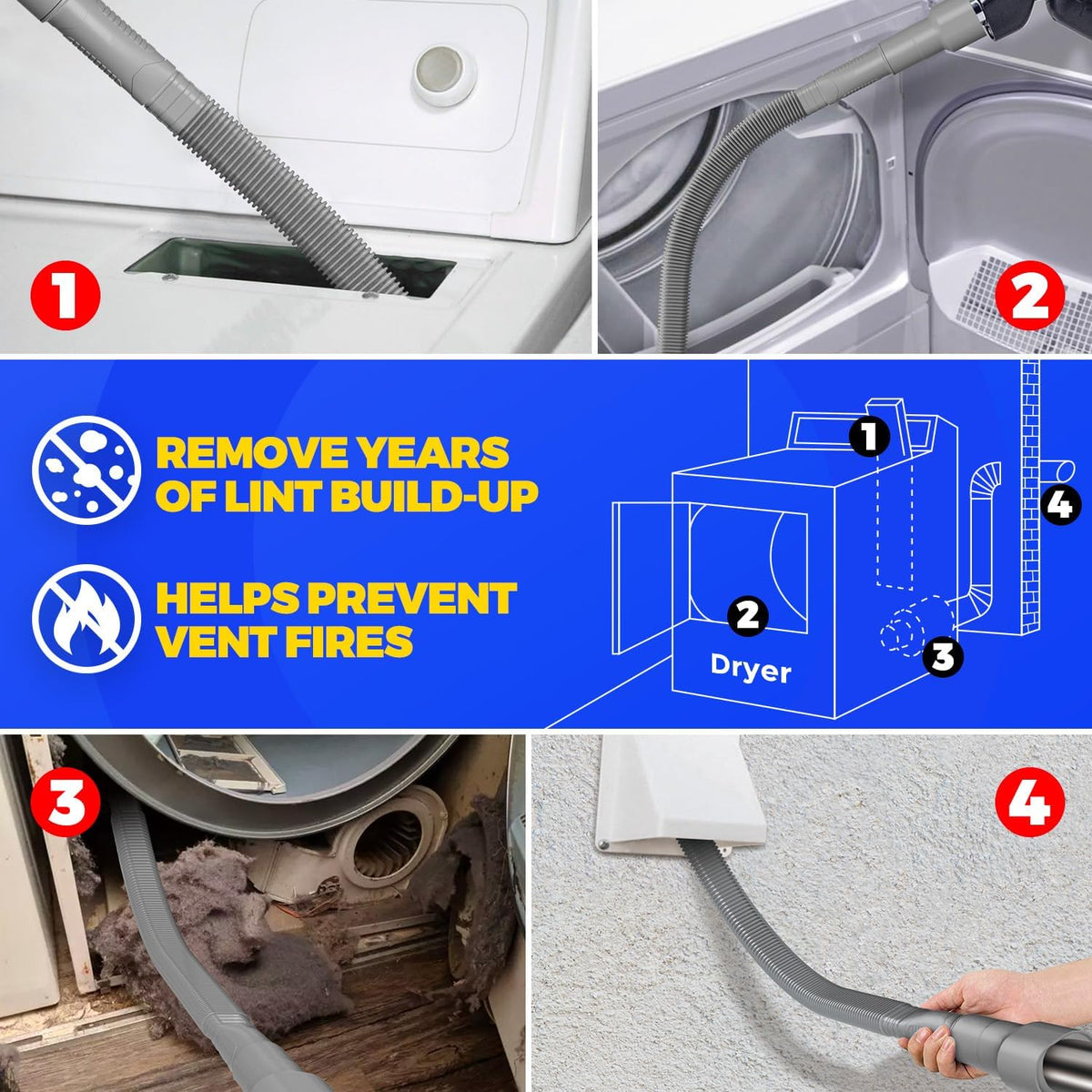 Holikme 2 Pieces Dryer Vent Cleaner Kit, Dryer Lint Vacuum Attachment and Flexible Dryer Lint