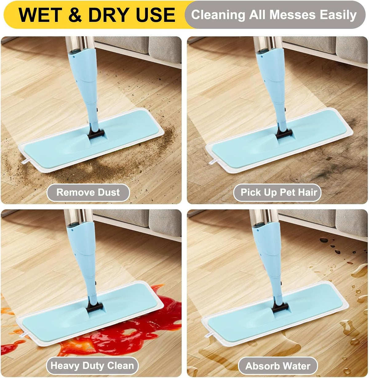 16.5 inch Reusable Mop Pads Microfiber Spray Mop Replacement Heads for Wet/Dry Mops Compatible with