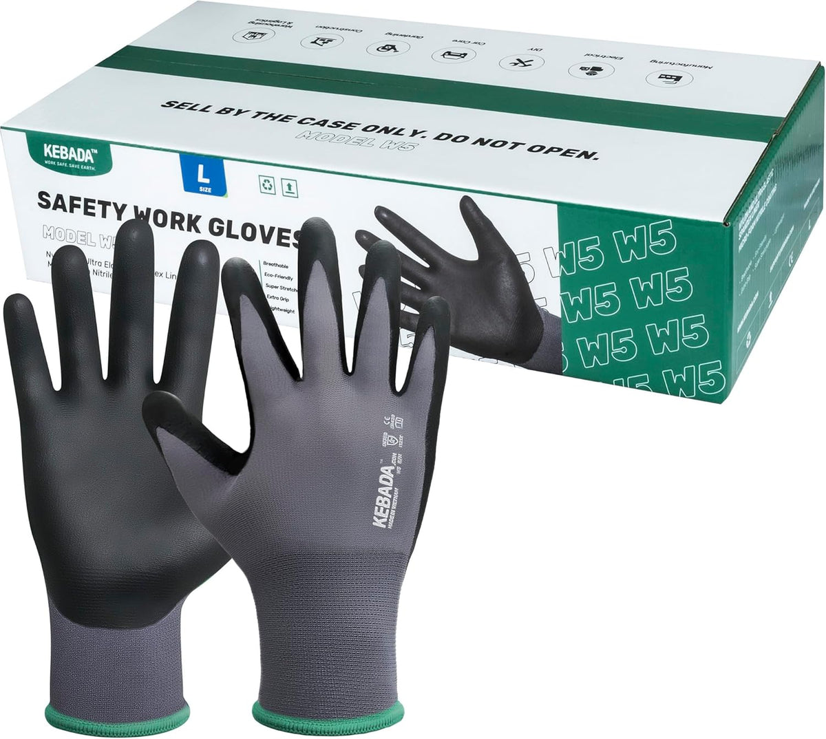 Kebada W5 Work Gloves Bulk Pack (60 Paris), Foam Nitrile Coated Working Gloves with Grip, Ultra