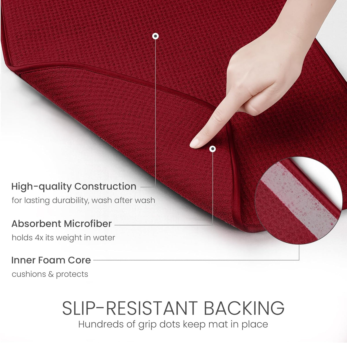 Bellemain XXL Dish Mat 24" x 17" ( LARGEST MAT ) Microfiber Dish Drying Mat , Super absorbent ( Red